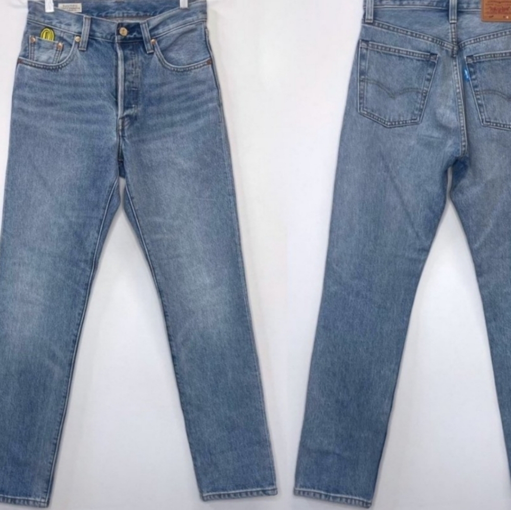 Levis 501 Super Mario Denim Jeans 24/26 Blue Light Wash Straight Leg Mid Rise